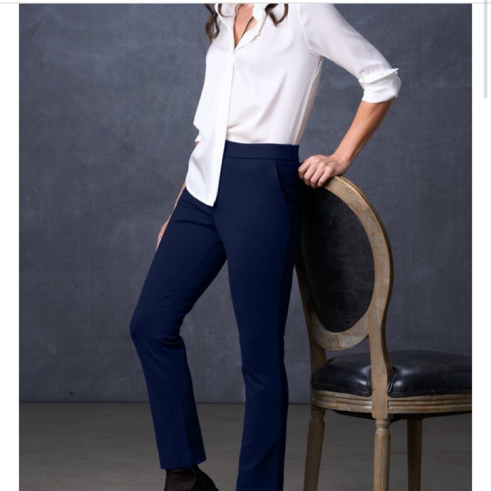 SophieGrace “The Helen Pant” Navy Blue Straight Leg Mid Rise Pull On Trouser